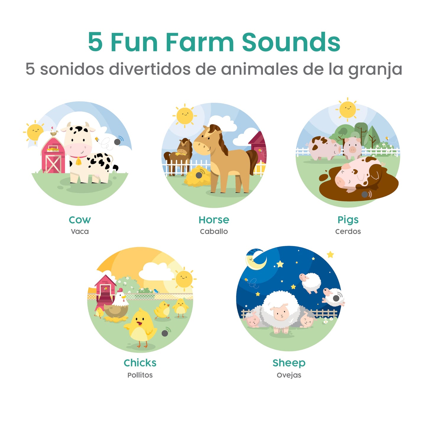 Binibi La Granja Bilingual Sound Book - Interactive Spanish Learning for Babies - Ages 1-5