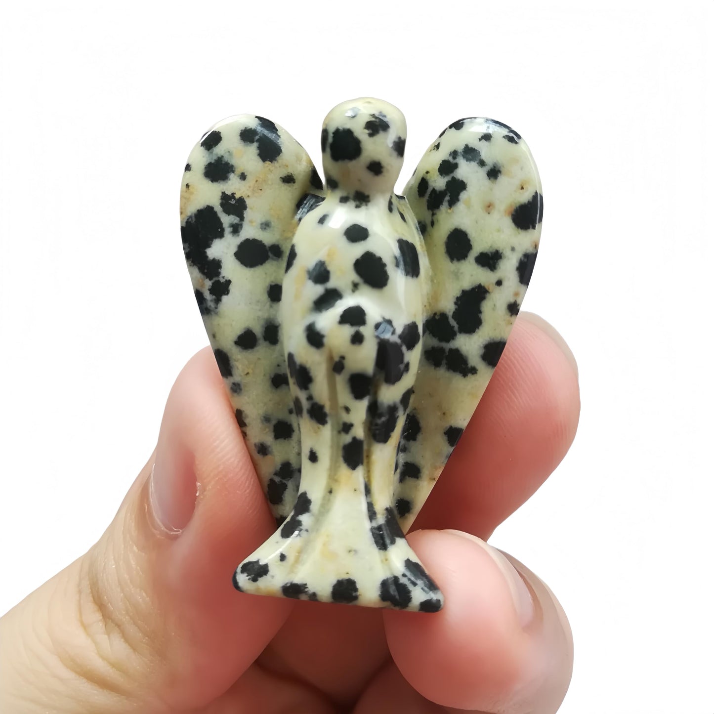 Afucats Natural Speckle/Dalmation Stone Healing Guardian Angel Indoor Decorative Stone,1.5 Inches Carving Pocket Palm Statue,Gift for Her Christmas Décor