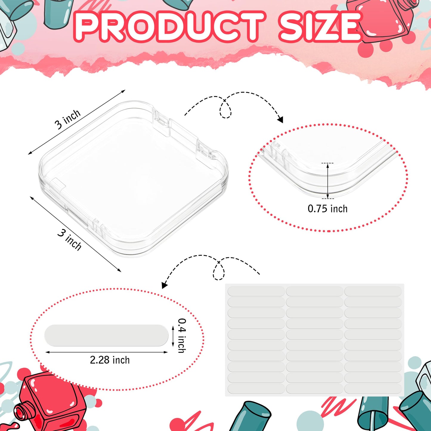 AceOrbit Press on Nail Boxes with 180 Pcs Adhesive Double Sided Tape Acrylic Press on Nail Packaging Cases Transparent Storage Case Organizer for Display Art Salon Supplies(Clear,48 Pcs)