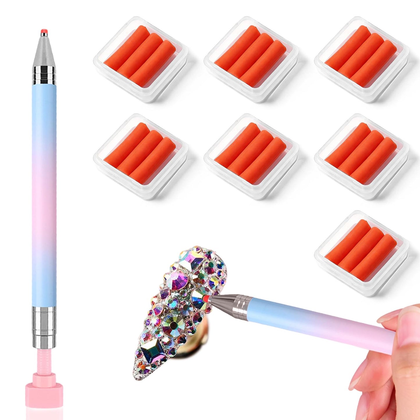 YECIRALA 22pcs Refillable Diamond Art Pens Kit, 1 Pcs Refillable Wax Pen With 21 Pcs Replacement Wax, Rotating Wax Point Drill Pen For Nail Art, Diamond Art Accessories And Tools (Blue Pink Gradient)