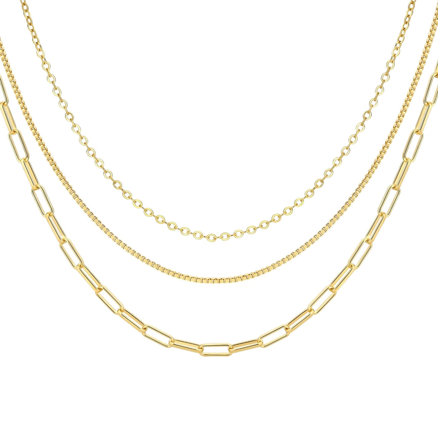MFRYK Gold Necklaces Stack For Women,14K Gold Plated Simple Layered Choker Necklaces,Stackable Multilayer Gold Small Square Pendant Box Paperclip Chain Layered Necklaces Set Jewelry Gift for Women