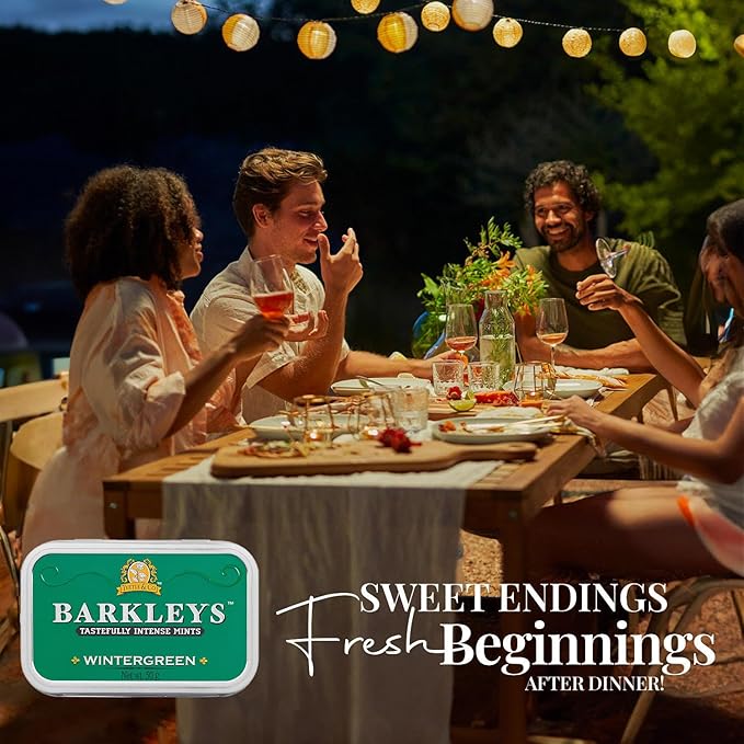Barkleys Wintergreen Breath Mints - Strong Wintergreen Flavor - For Party, After Dinner, Wedding, Every Day Use - Vegan Breath Mints In Reusable Classic Travel Tins, 6 Pack - 50 Count Each