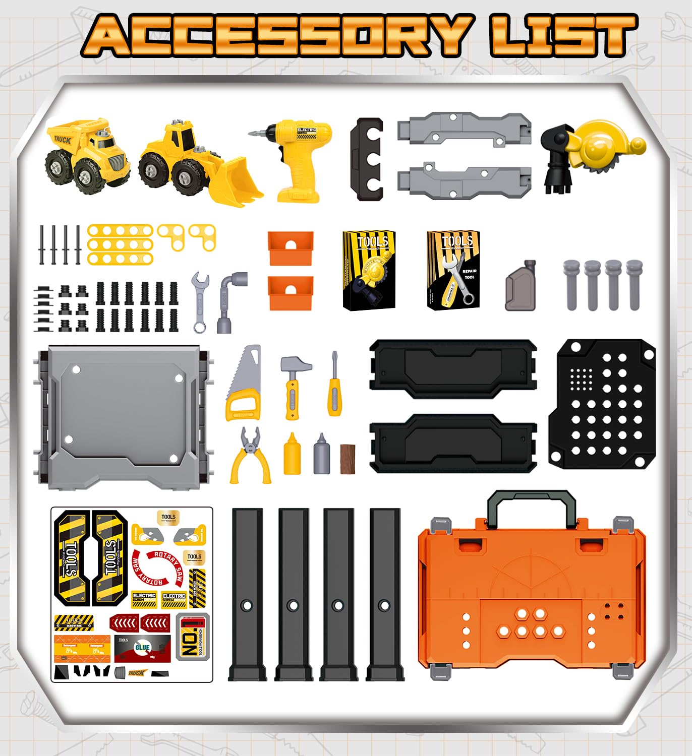 Lehoo Castle Kids Tool Bench with Electric Drill and Construction Vehicles, 2-in-1 Workbench and Toolbox for Toddlers, STEM Learning Toys for Age 3-5, Birthday Gift for Boys & Girls