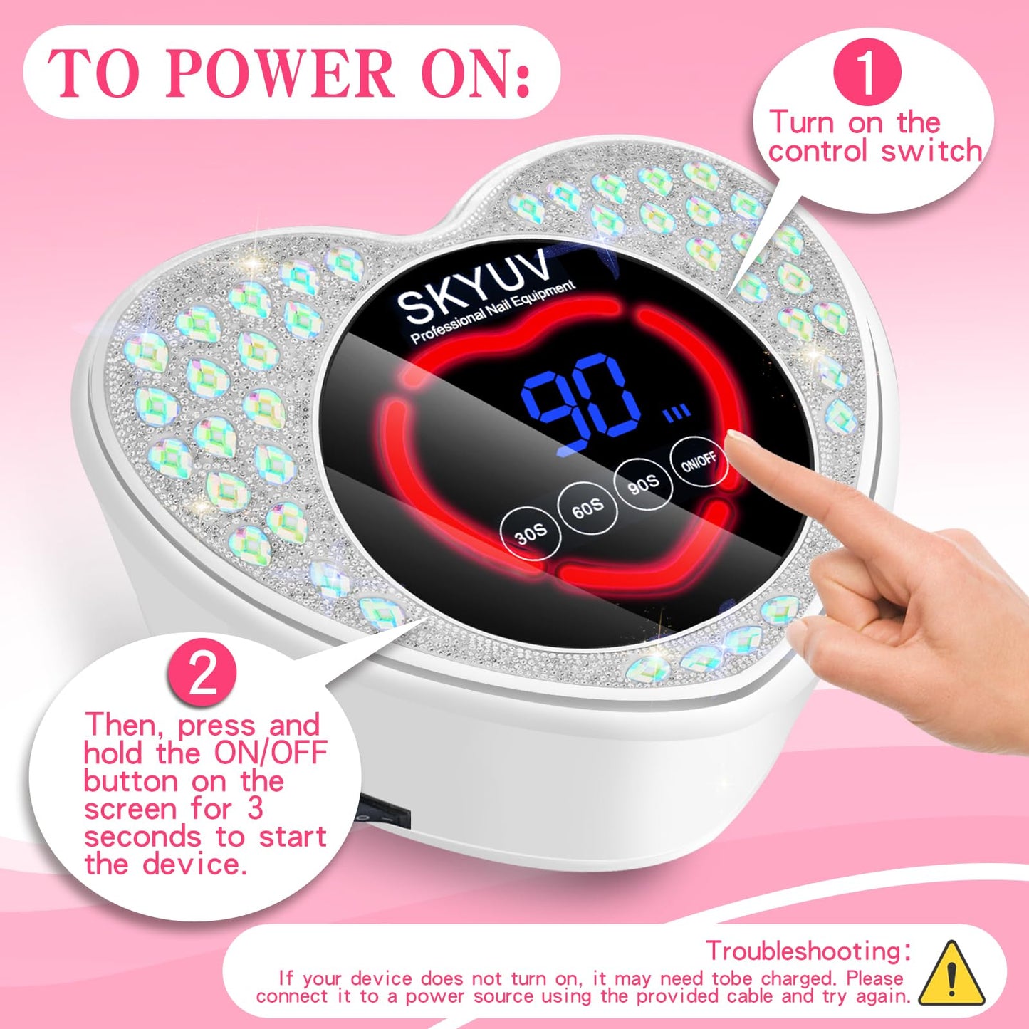SKYUV UV LED Nail Lamp, Rechargeable Cordless Nail Dryer for Gel Polish, UV Nail Light with 45 Beads, Professional Quick Dry Curing Lamp with 3 Timers Setting for Salon and Home