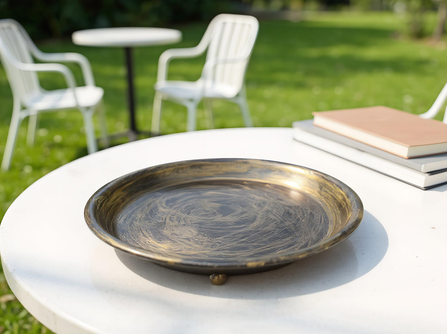 mivofo 10” Candle Holder Plate Table Décor, Farmhouse Home Decorative Tray for Coffee Table or Dinning Table Centerpieces with 30” Wooden Bead Garland - Black