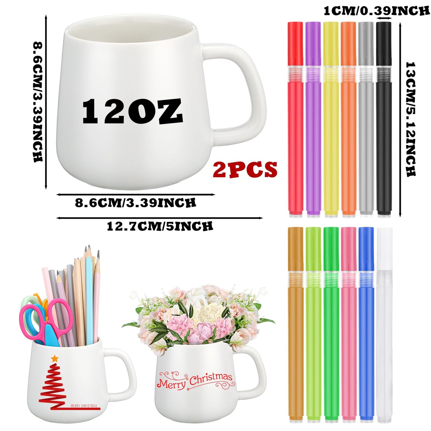 Mifoci 2 Sets Mug Painting Kit Paint Your Own Mug Kit for Adults DIY Ceramic Coffee Cups Painting Set, Decorate Your Own Keepsake Craft Gift for Graduation, Father's Day (Classic)