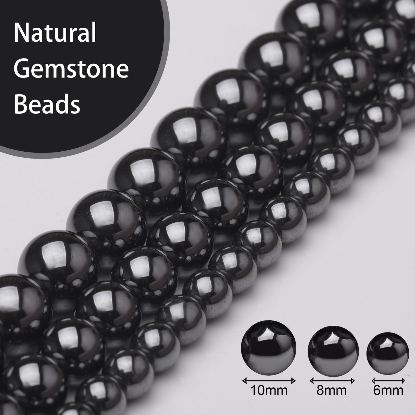 Chicager Natural Stone Beads for Jewelry Making,8mm Hematite Polished Smooth Round Gemstone Beads for Bracelet Necklace 15 Inch