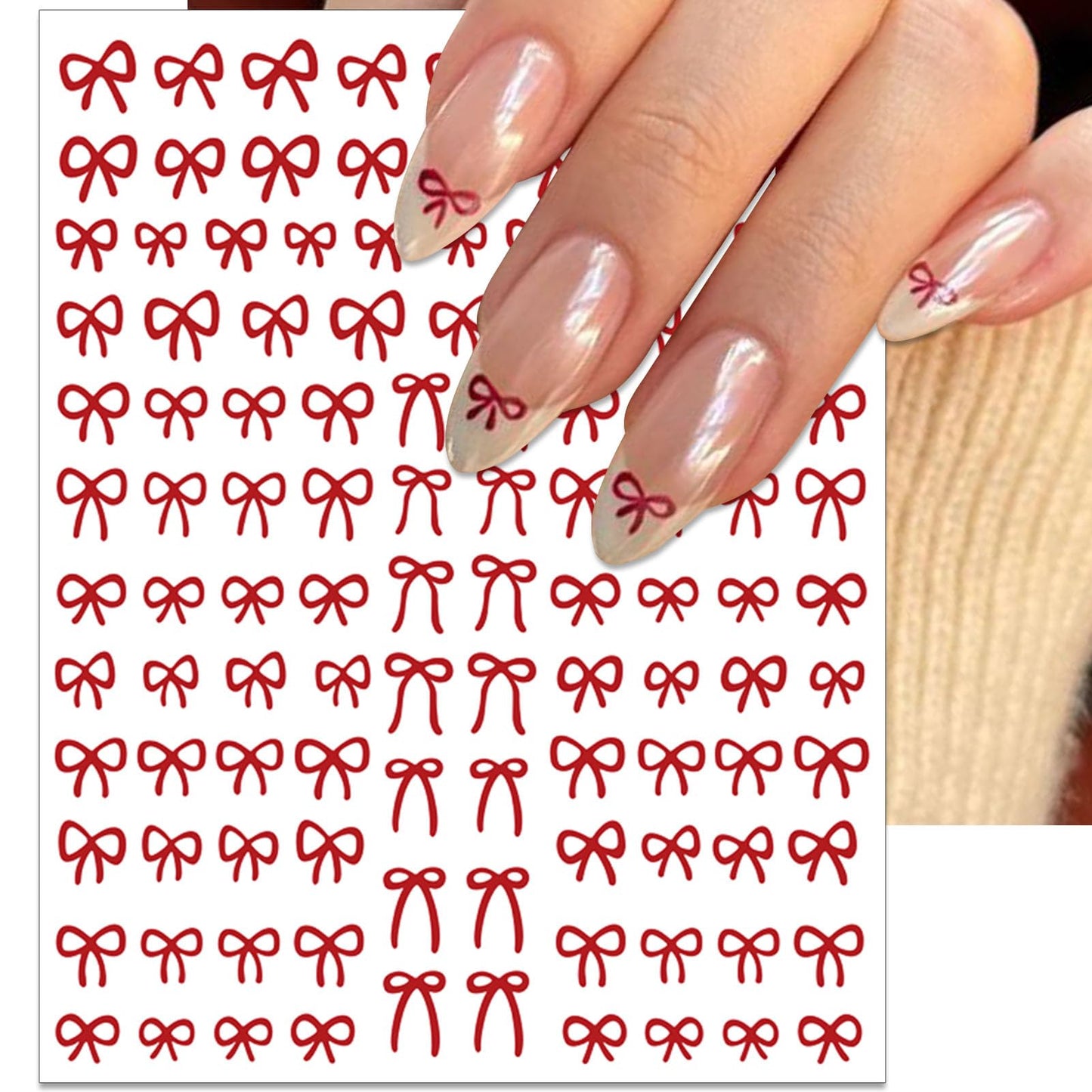 IDDFEVE Bow Nail Art Stickers - Colorful Mini Bow Self-Adhesive Nail Decals for DIY Valentines Day Manicure (6 Sheets)