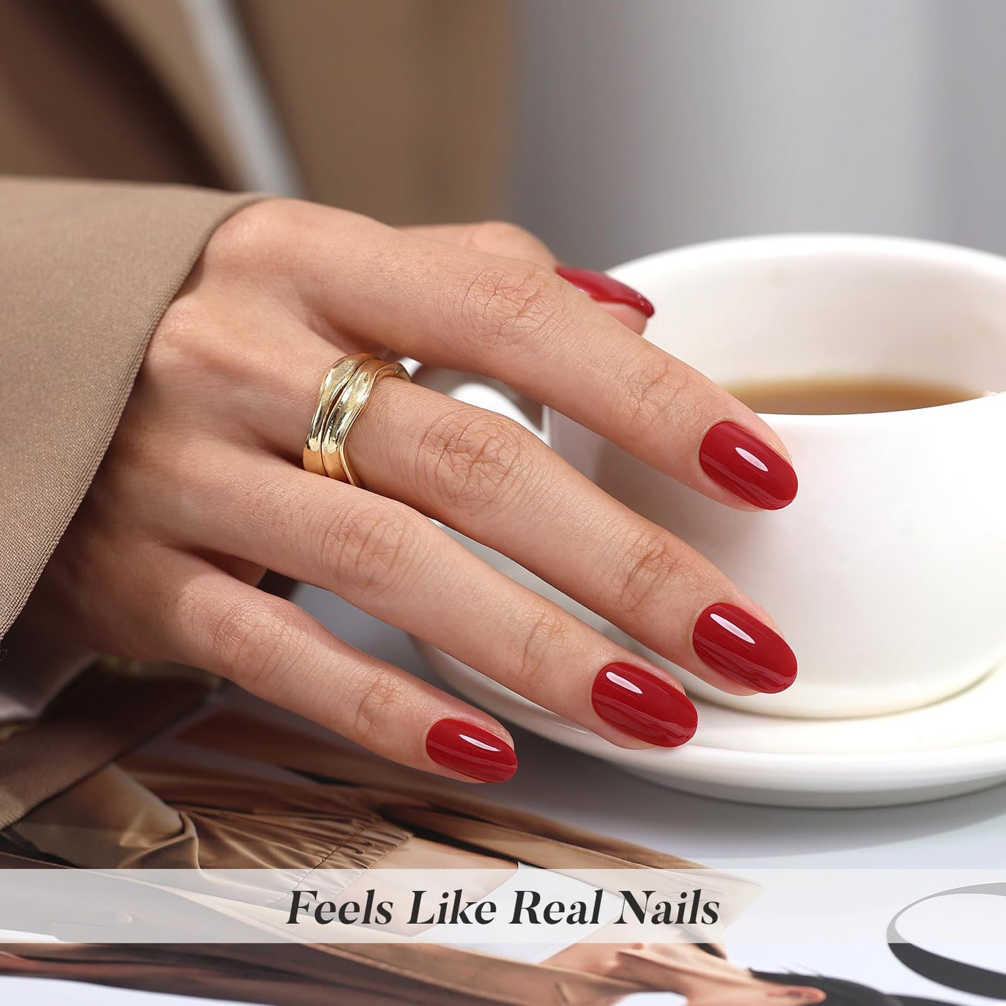 Red Press on Nails Oval for Women Gift - SHANGMENG Soft Gel Press on Nails Short with Glue, Fit Perfectly & Natural Glue on Nails in 16 Sizes - 32 Reusable Fake Nails Kit, Cherry Red