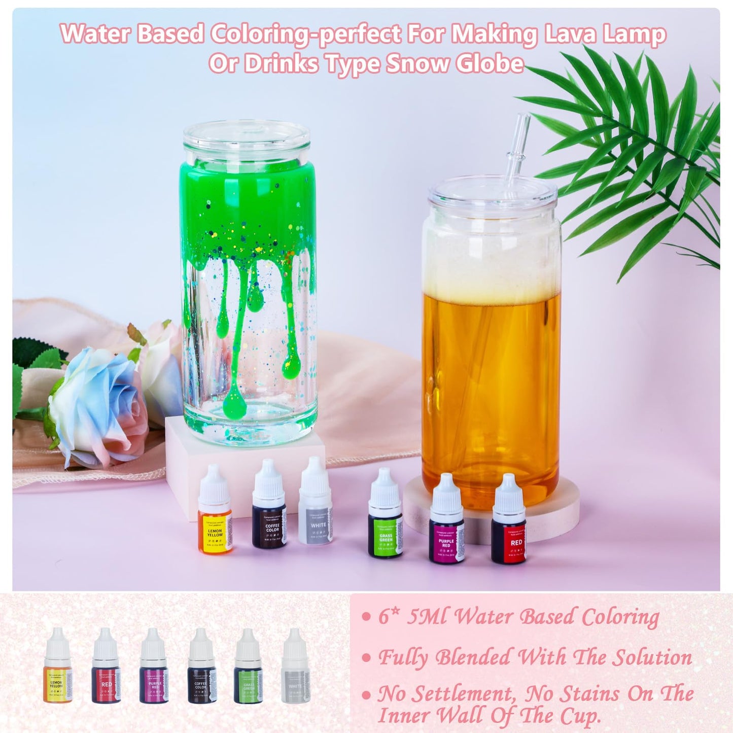 6 Pack 20 Oz Acrylic Snow Globe Tumbler Supplies Starter Kit, Double Wall Plastic Pre-Drilled Snowglobe Tumbler Cup Tool Set, Including Squeeze Bottle Cup Cradle and Scraper etc.