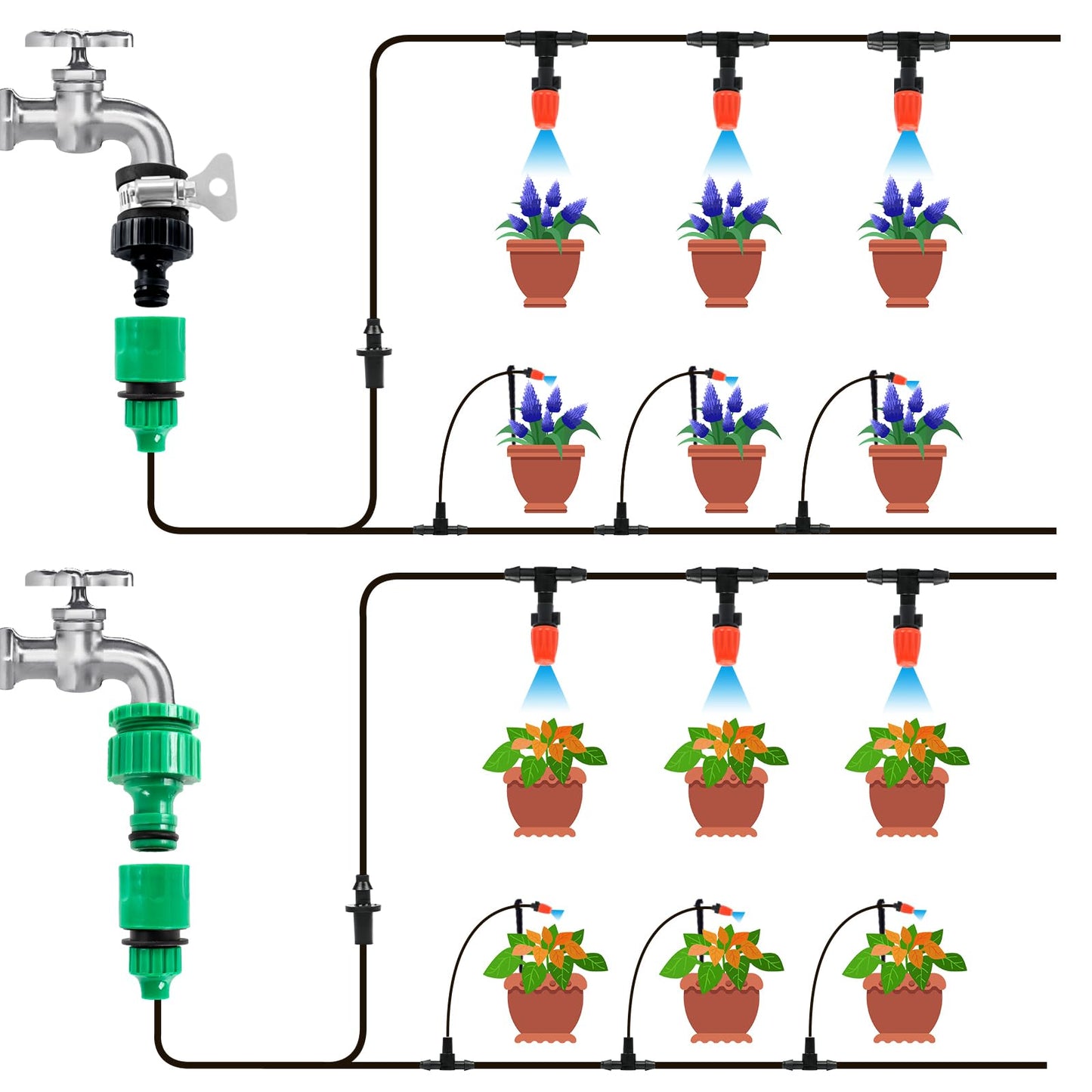 MIXC Irrigation System Greenhouse Watering Systems 1/4 INCH 50FT DIY Auto Drip Irrigation Kit Garden Accessories Automatic Irrigation Equipment for Plants/Lawn