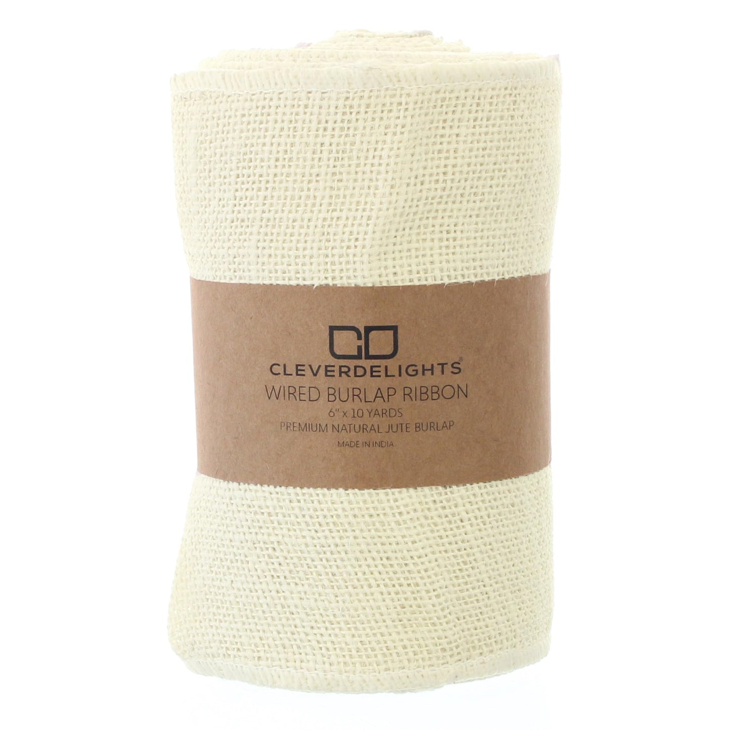 CleverDelights 6" Ivory Burlap Ribbon - Wired Edges - 10 Yards - Jute Burlap Fabric Ribbon