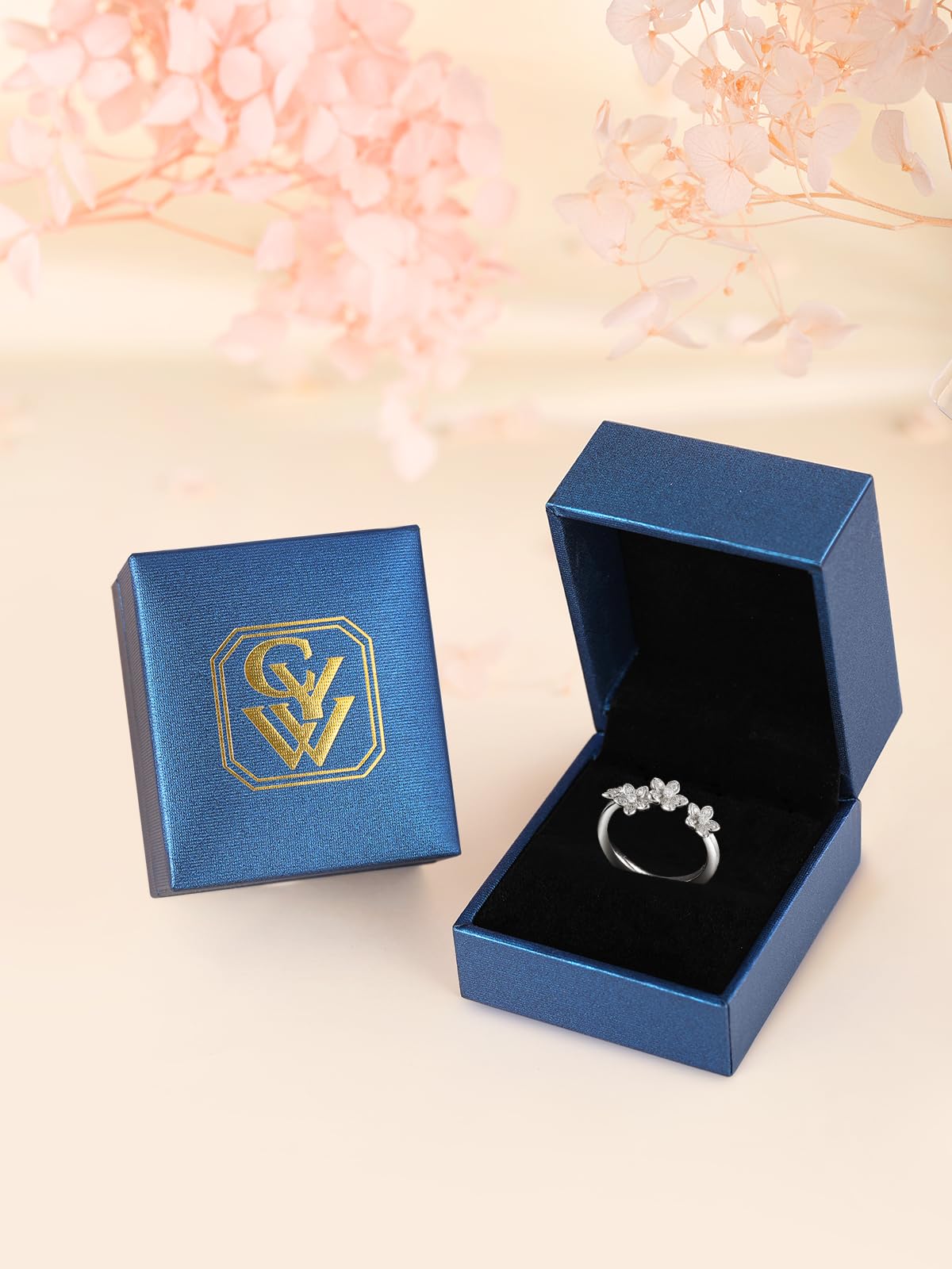 CYW Sterling Silver Moissanite Ring Adjustable Flower Floral Womens Stacking Open Rings Size 9