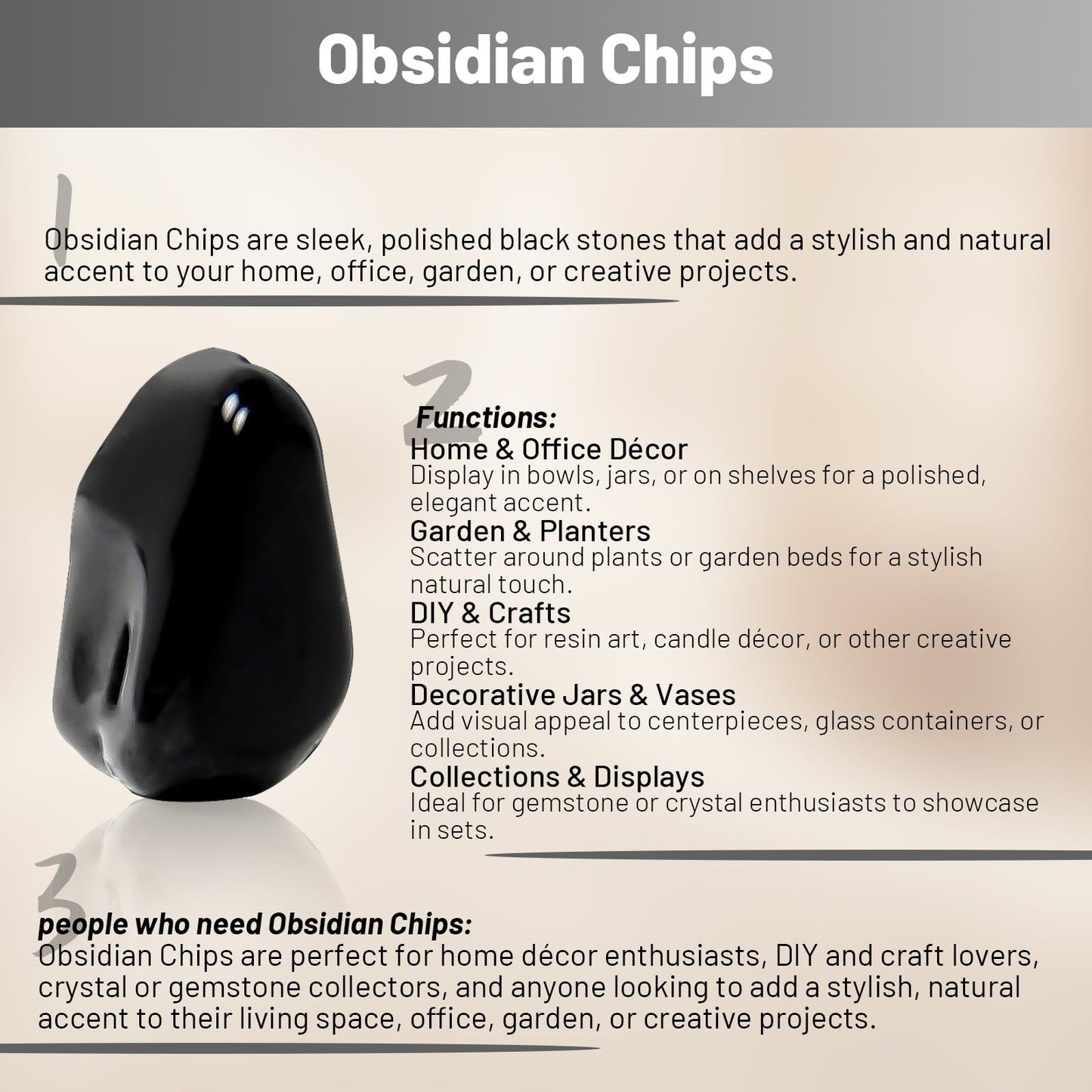 1.1lb Natural Crushed Obsidian Crystal Tumbled Chips-Healing Crystals Chips Bulk, Crushed Crystal Gemstones for Crafts, Beautiful Package for Gift (Obsidian)