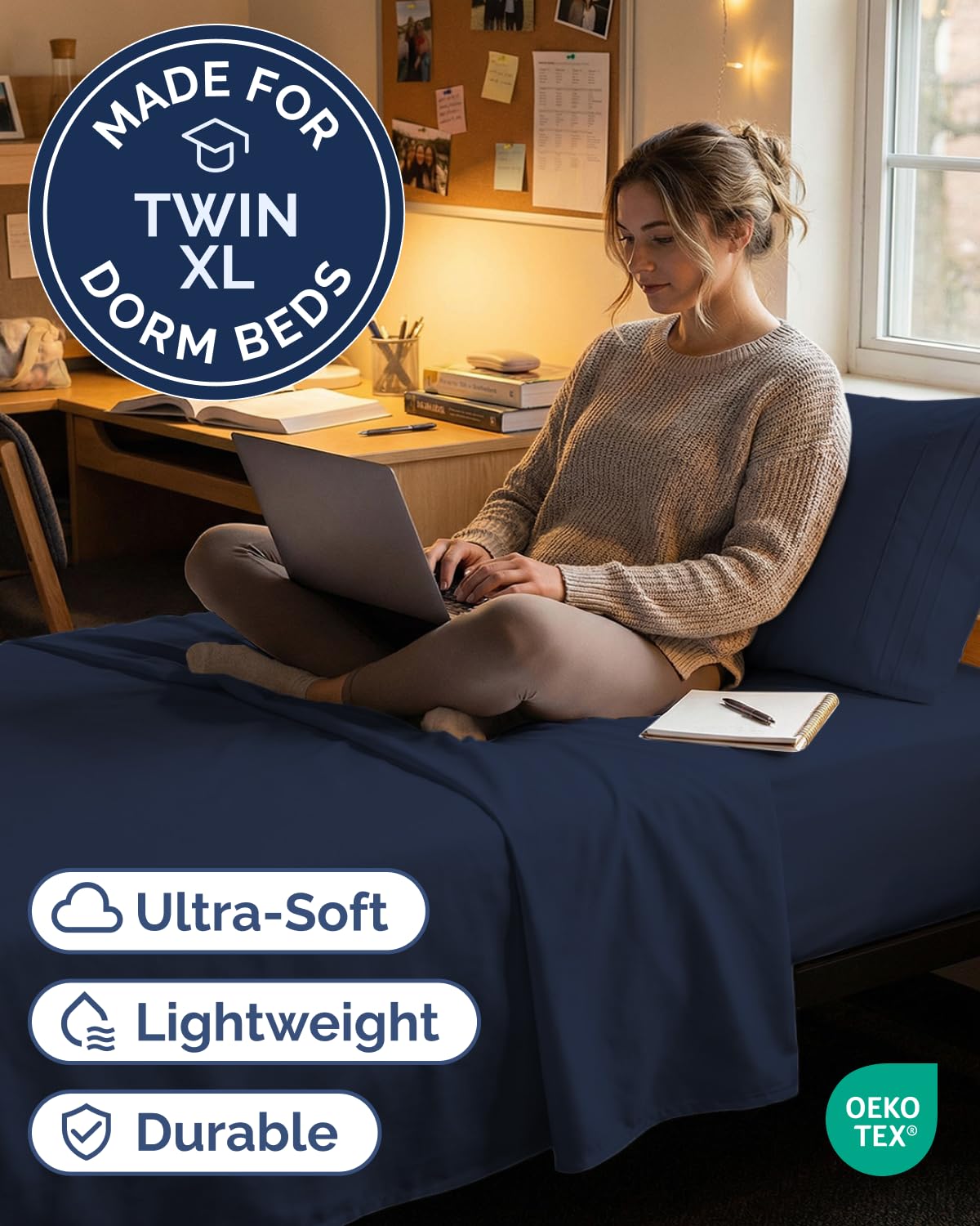 Twin XL Size 3 Piece Sheet Set - Comfy Breathable & Cooling Bed Sheets Set - Hotel Luxury Bedding for Women, Men, Kids, Teens, Boys & Girls - Deep Pockets, Soft, Wrinkle Free - Oeko-Tex - Navy Blue
