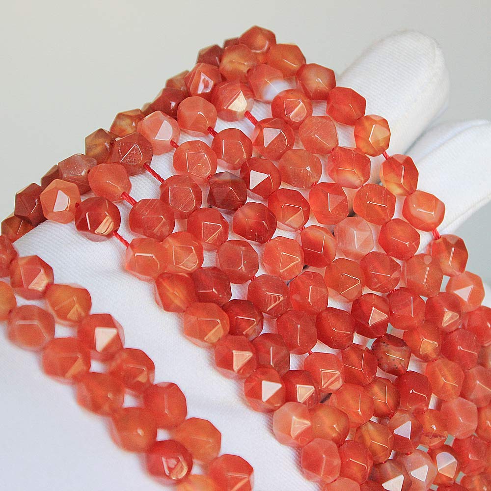 MJDCB Best Sellers Natural Stone Beads Faceted Polygon Red Agate Crystal Energy Stone Healing Power for Jewelry Making(8mm)