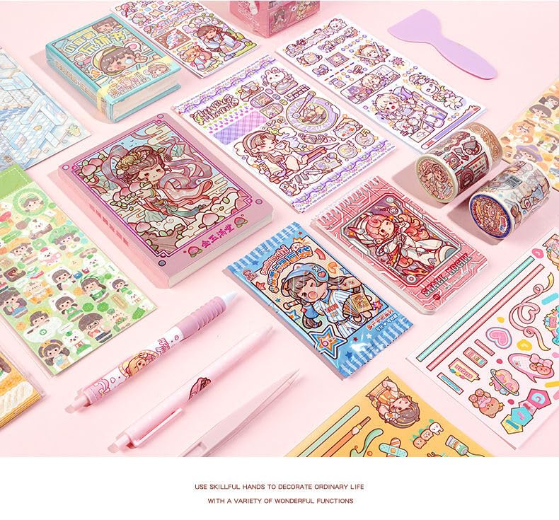 Alideco Cute Girl Love Deluxe Gift Box Small Mochi Collage Layout Scrapbooking Junk Journal Crafts Embelishment Decoration Diary Stickers(aixinlihe)