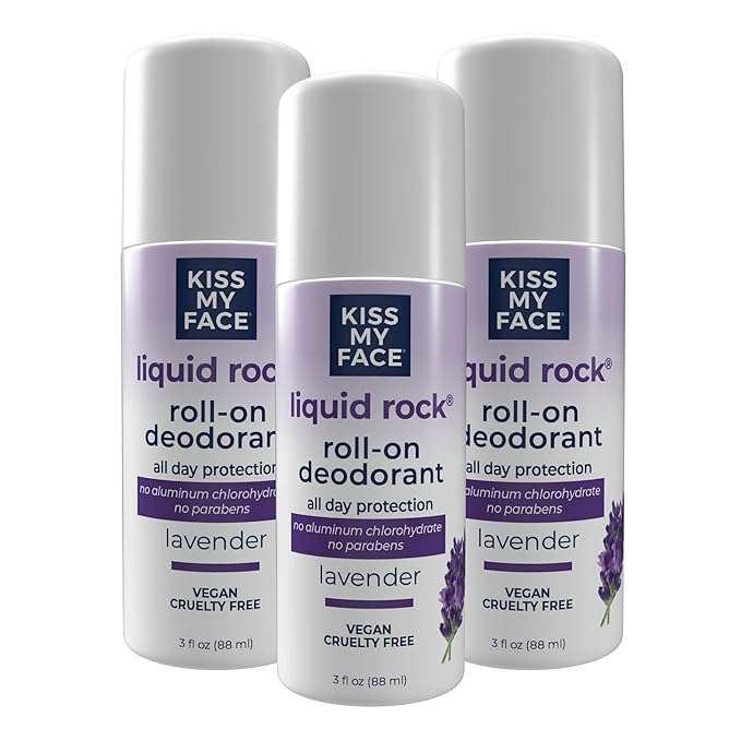 Kiss My Face Liquid Rock Roll-On Deodorant, All Day Protection, Vegan and Cruelty Free, Lavender Scent, 3 Fl Oz, Pack of 3