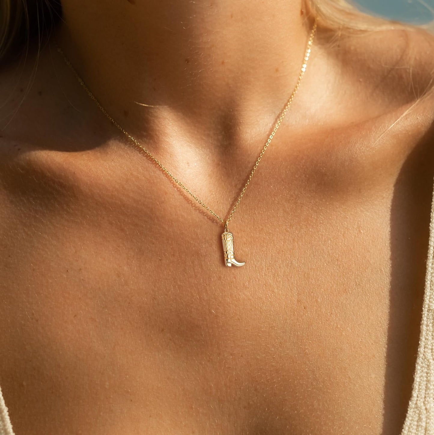 BSGRL Gold Necklace for Women- 14K Gold Plated Dainty Cowboy Boot Necklace 16.5"+2"