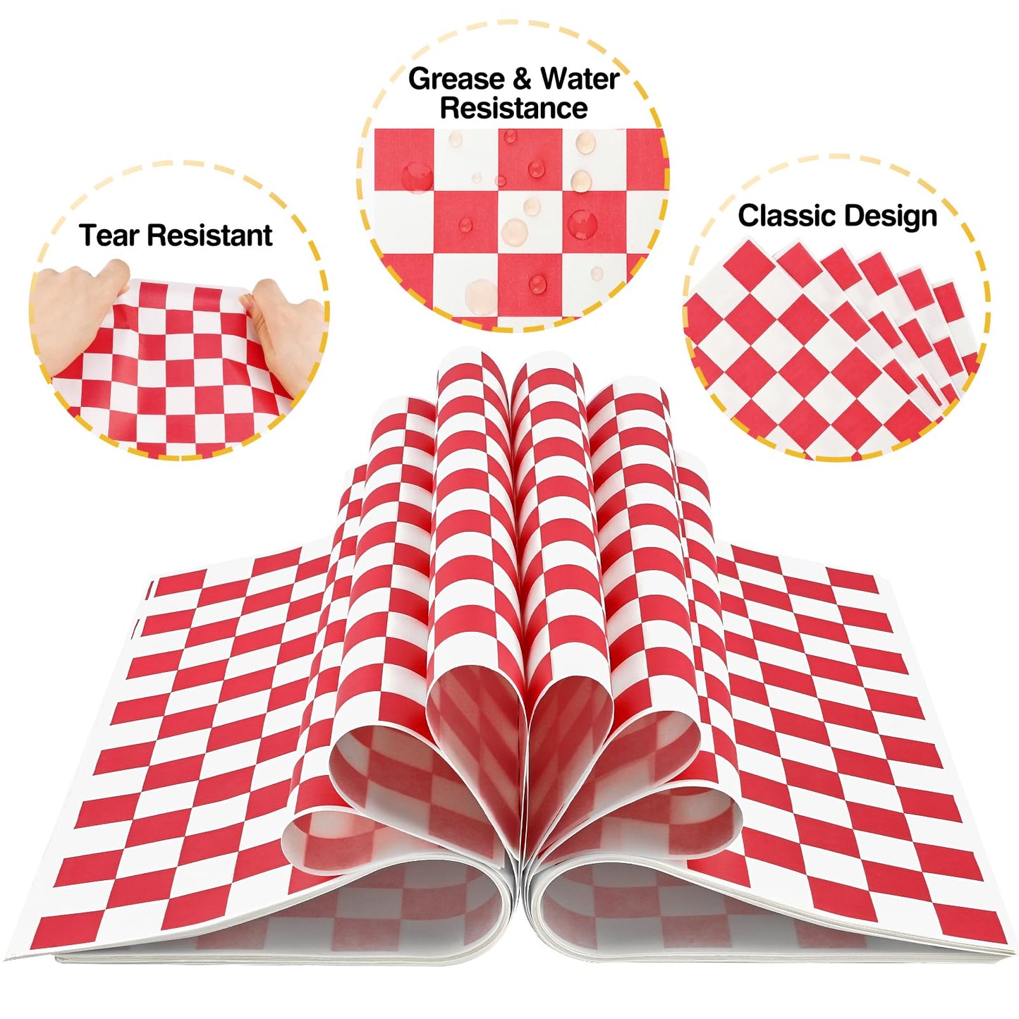 Ocmoiy 500 Sheets Sandwich Wrapping Paper, 12 x 12 Inches Red and White Checkered Deli Paper Liners for Plastic Food Basket, Hamburger Hot dog Wrappers, BBQ, Picnic