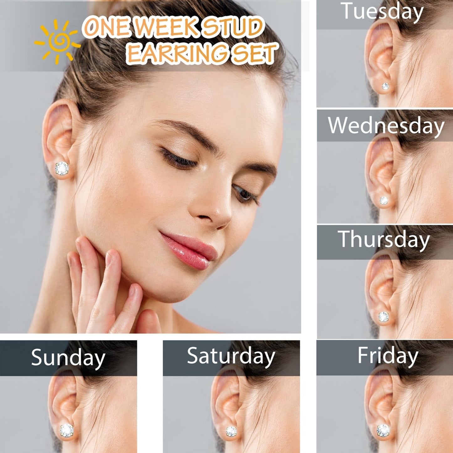 JICHENGEM 7Pairs Hypoallergenic Cubic Zirconia Titanium Stainless Steel Silver Stud Earrings Set