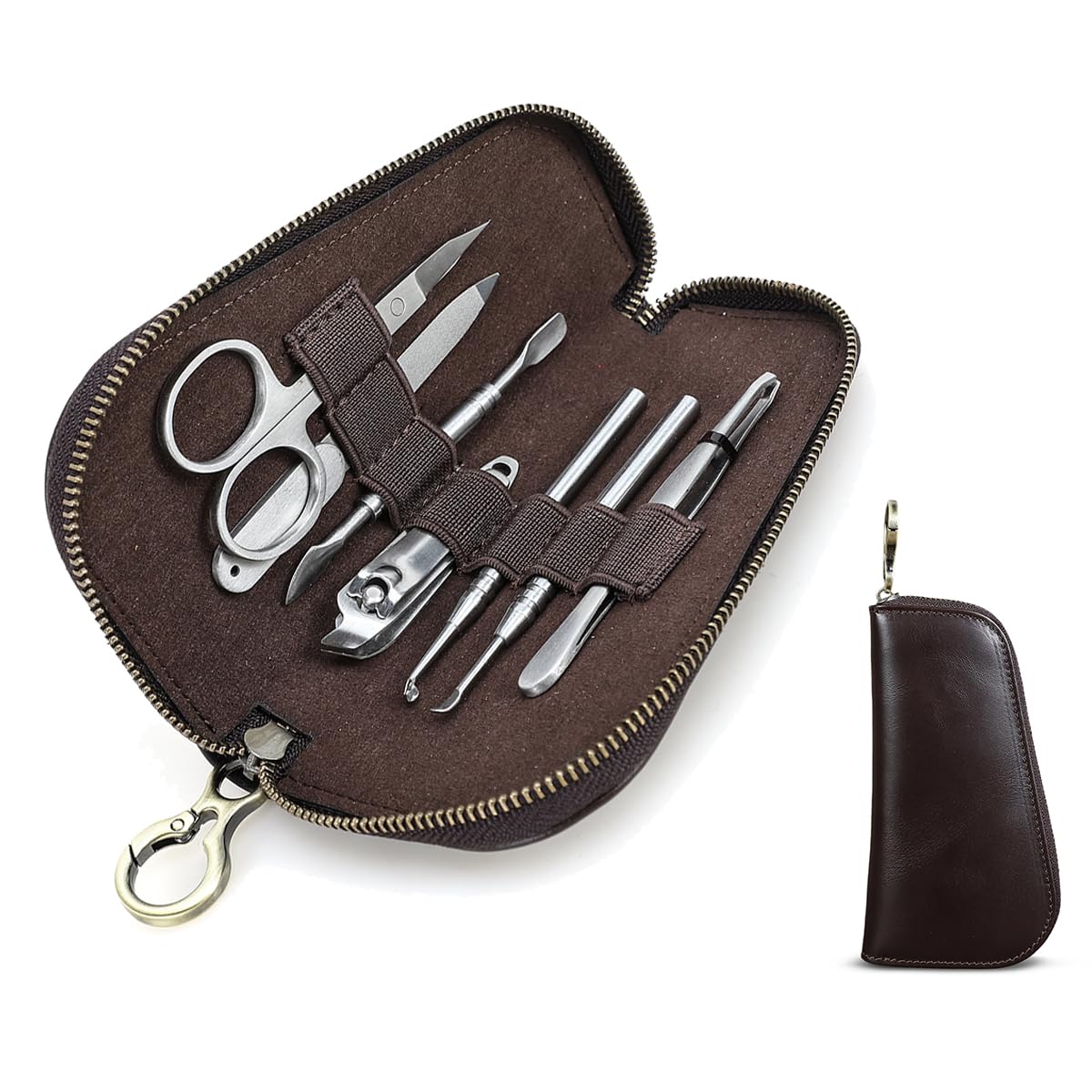 CONTACTS Full Grain Leather Manicure Set Case Travel Nail Clipper Pouch Empty for Men Personal Tools Pouch by Handmade (Case Only)