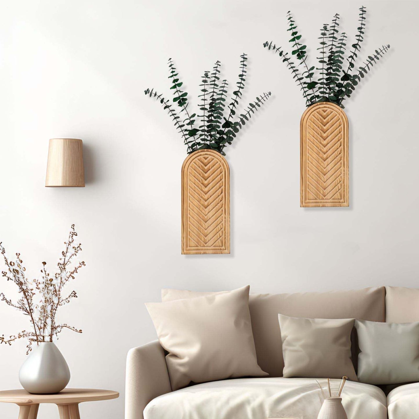 Jerbikas 2 Pack Empty Wooden Wall Vase Set: Modern Farmhouse & Boho Decor for Pampas Grass, Dried Flowers, Faux Greenery - Hanging Planter for Living Room, Bathroom, Above Couch, Office