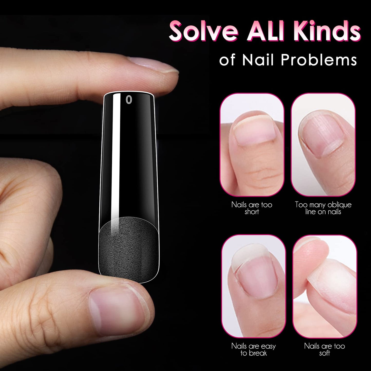 Ranrose Straight Nail Tips Bundle – 240PCS Long XXL Full Cover Soft Gel Nail Extensions (12 Sizes) + 360PCS Kids Square Oval Press On Nails for Girls 4–8, Half Matte DIY Manicure Set