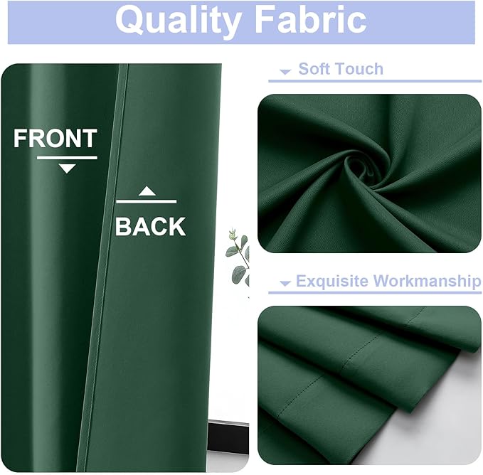 Simplebrand Ava Ever Green Blackout Curtains for Bedroom 84 Inch Length 2 Panels Set, Solid Thermal Insulated Privacy Living Room Window Treatment Curtains Blackout Drapes, W50 x L84 Inch, Ever Green