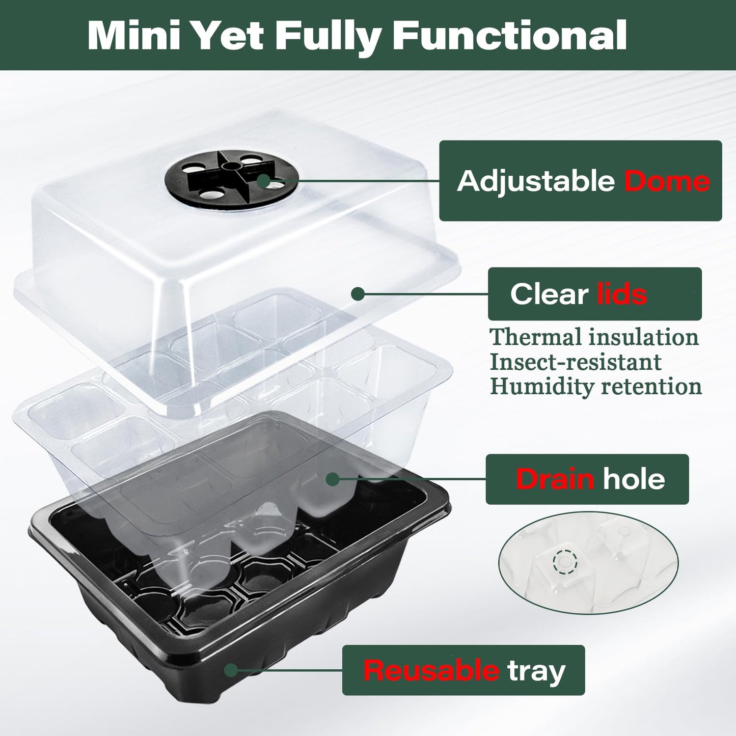 ZeeDix 6 Set Seed Starter Tray Kits, 6 Pack Seed Trays with 90 Pack Coco Coir Pellets, Adjustable Humidity Germination Tray with Dome Lids for Indoor Plants, Mini Greenhouse for Vegetables Garden