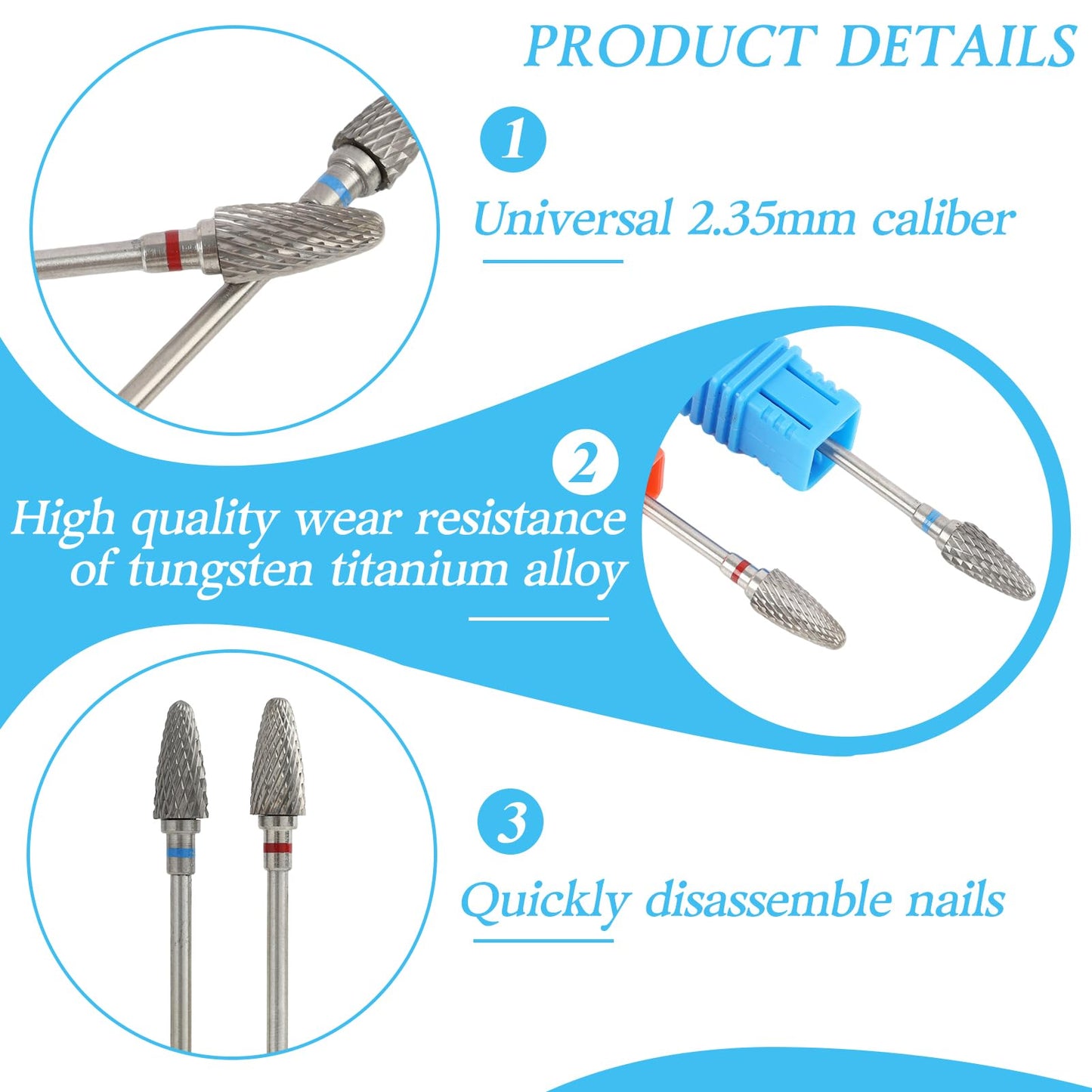 6 Pack 3/32" 5 in 1 Professional Carbide Nail Drill Bits Sets with Case, Tungsten Safety Drill Bits Tech Cuticle Bit Fast Remove for Manicurist Nail Salon Manicure Pedicure Gel Polishing (Round Head)