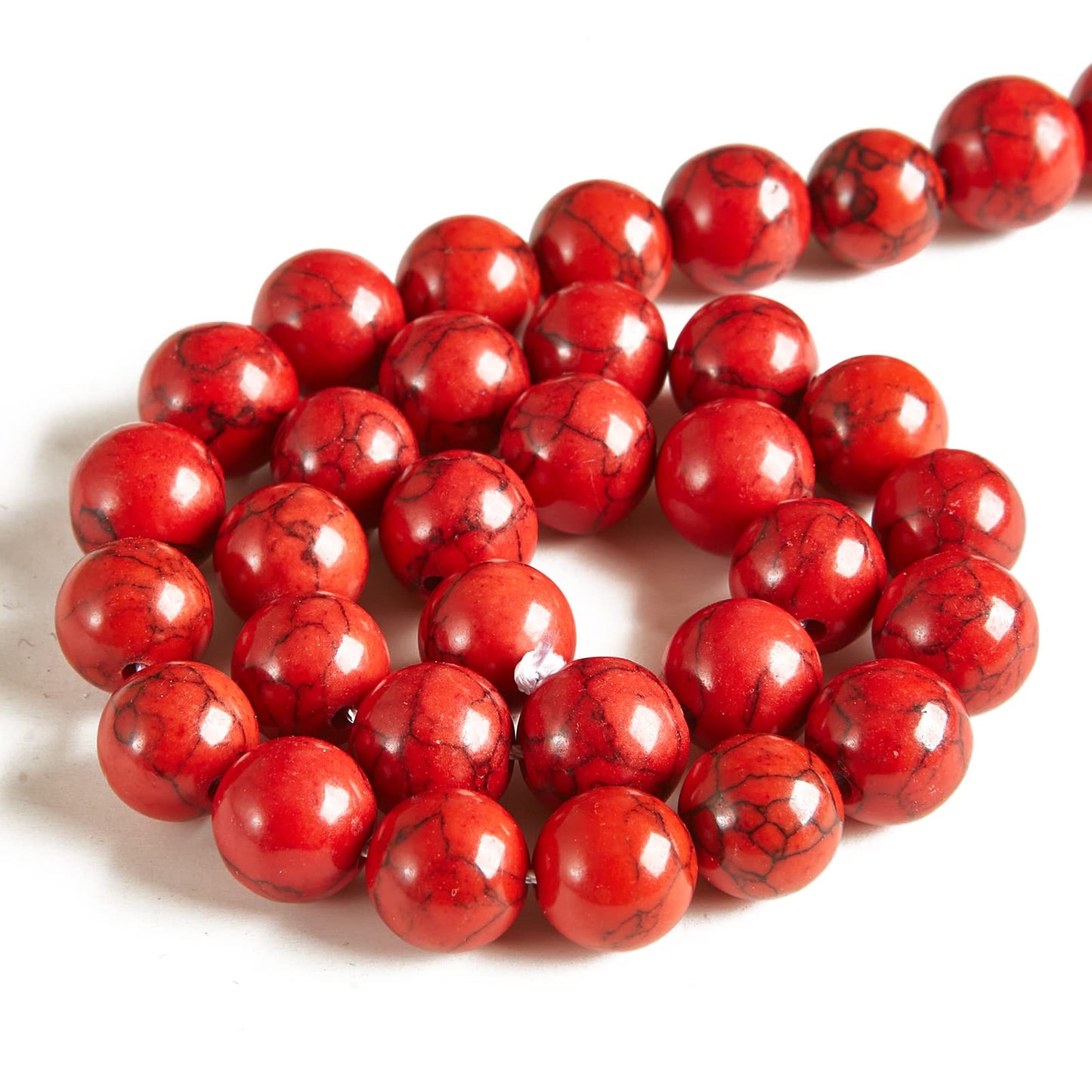 60pcs 6mm Red Turquoise Beads Natural Gemstone Beads Round Loose Beads for Jewelry Making
