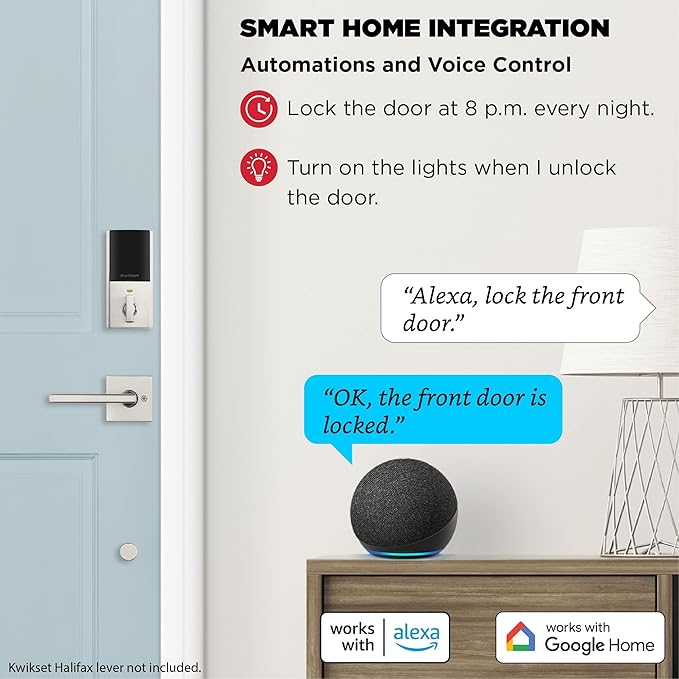 Kwikset Halo Touch Fingerprint Wi-Fi Smart Lock, Keyless Entry Door Low Profile Deadbolt, Geofence Auto-Unlock, Grade AAA Certified, No Hub Easy Install, Satin Nickel Lifetime Finish Warranty, Square
