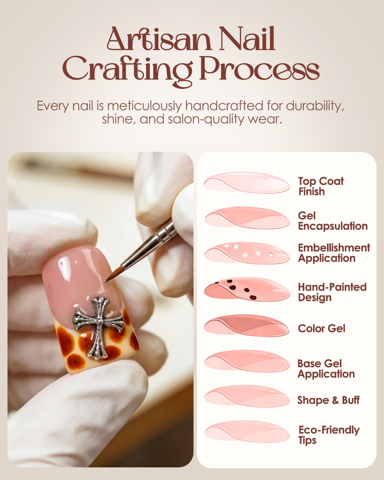 Buleens Handmade Press on Nails Acrylic Duck Nails-10pcs Short Edgy Punk Star Cross 3D Fake Nails Kits with Glue