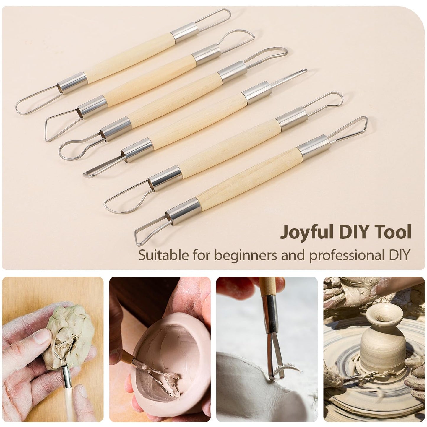 Tovotum 14PCS Ceramic Pottery Clay Ribbon Sculpting Tool Set with Feather Wire Texture and Needle Detail Tools for Carving Modeling
