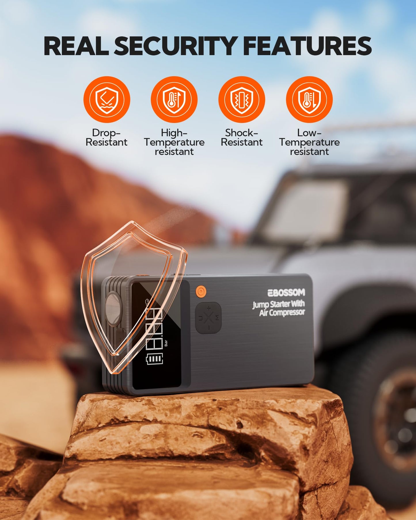 Car Battery Jump Starter with Air Compressor,44.4Wh Battery Jump Box with Tire Inflator,Jump Booster with Smart Jumper Cables,LED Light Emergency Car Kits for Vehicles,Arrancador Ae Batería