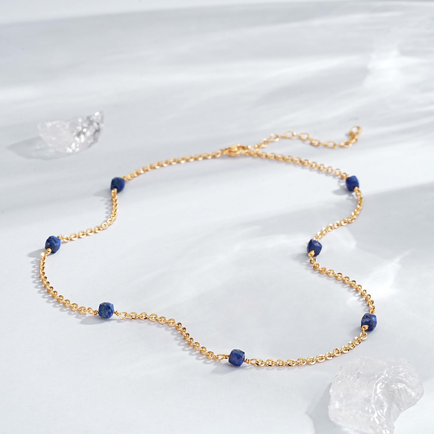 LOLAR RAY Lapis Lazuli Jewelry for Women - 14K Gold Plated Round Beaded Choker Summer Beach Boho Choker Bead Gift