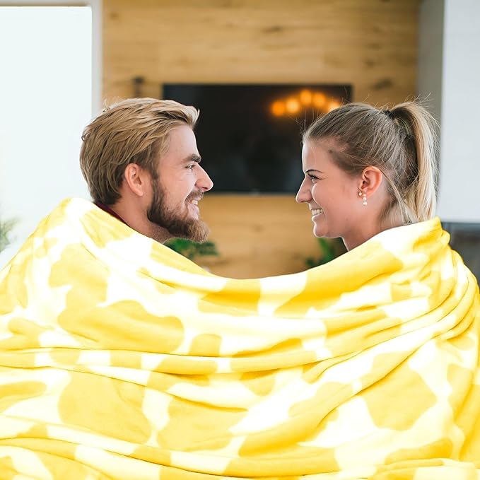 GEULAY Twin Size Fleece Blanket for Bed - Bright Lemon Yellow Cow Print Plush Cozy Throw for Couch, Bedroom, Living Room, Home Decor, Teens