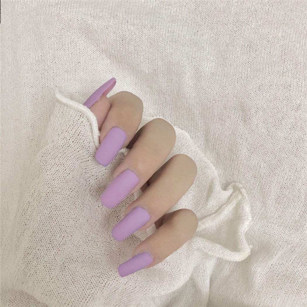 Jovono Matte Press on Nails Purple Long Fake Nails Square Artificial Full cover False Nails for Women and Girls(24Pcs)