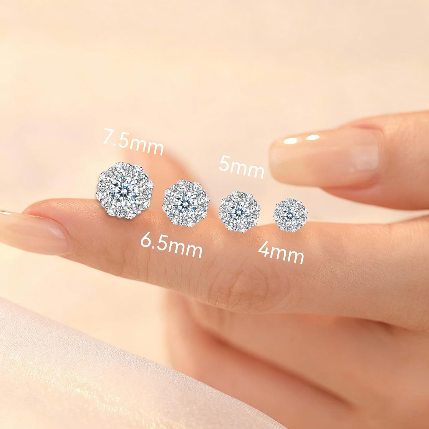 LULPS Moissanite Stud Earrings for Women, 2CT Round Cut D Color VVS1 Clarity Lab Created Diamond Earrings, 18K White Gold Plated 925 Sterling Silver Friction Back, Hypoallergenic