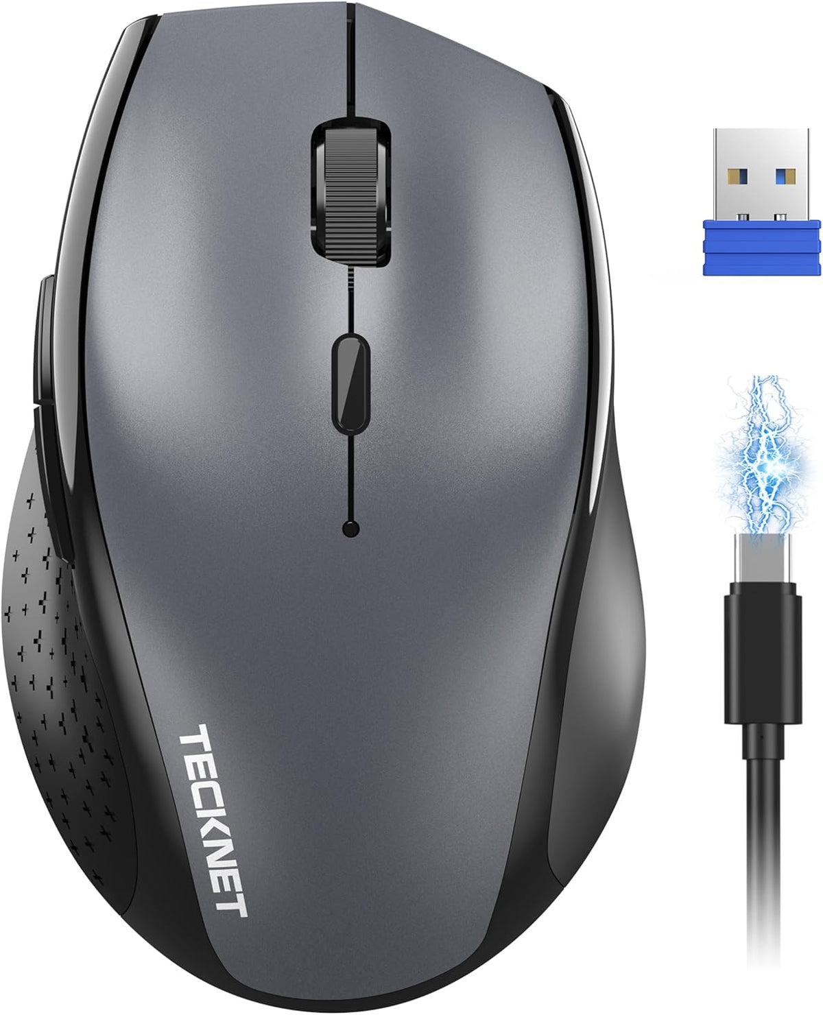 TECKNET Wireless Mouse Rechargeable,Mouse for Laptop Computer,2.4G USB Computer Mice Wireless,6 Button 6400 DPI Ergonomic Silent Mice,Portable Cordless Travel Mice-Wide Compatibility