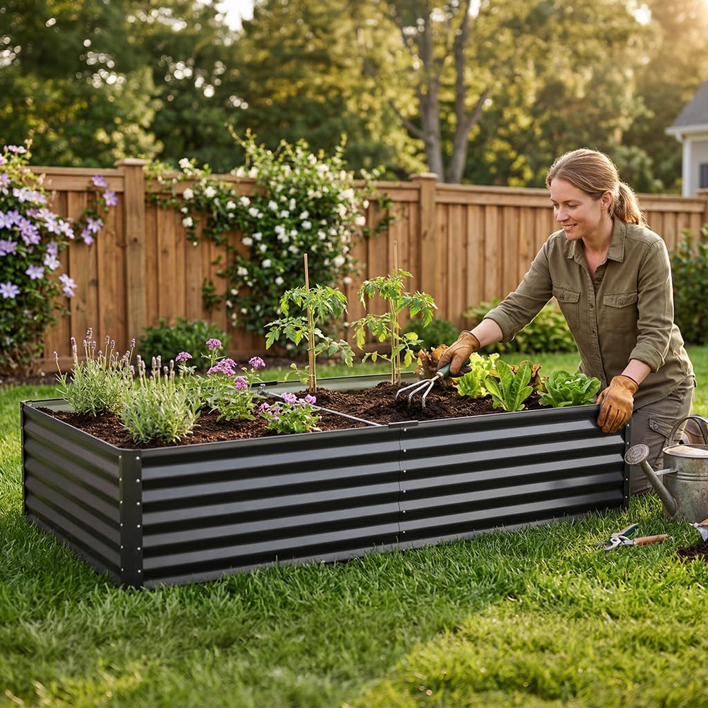 COMHOMA Galvanized Raised Garden Bed,6x3x2ft Large Metal Planter Box for Outdoor Vegetables,Corrugated Steel Herbed Plants Container,Extra Deep Gardeners Kits with Open Bottom