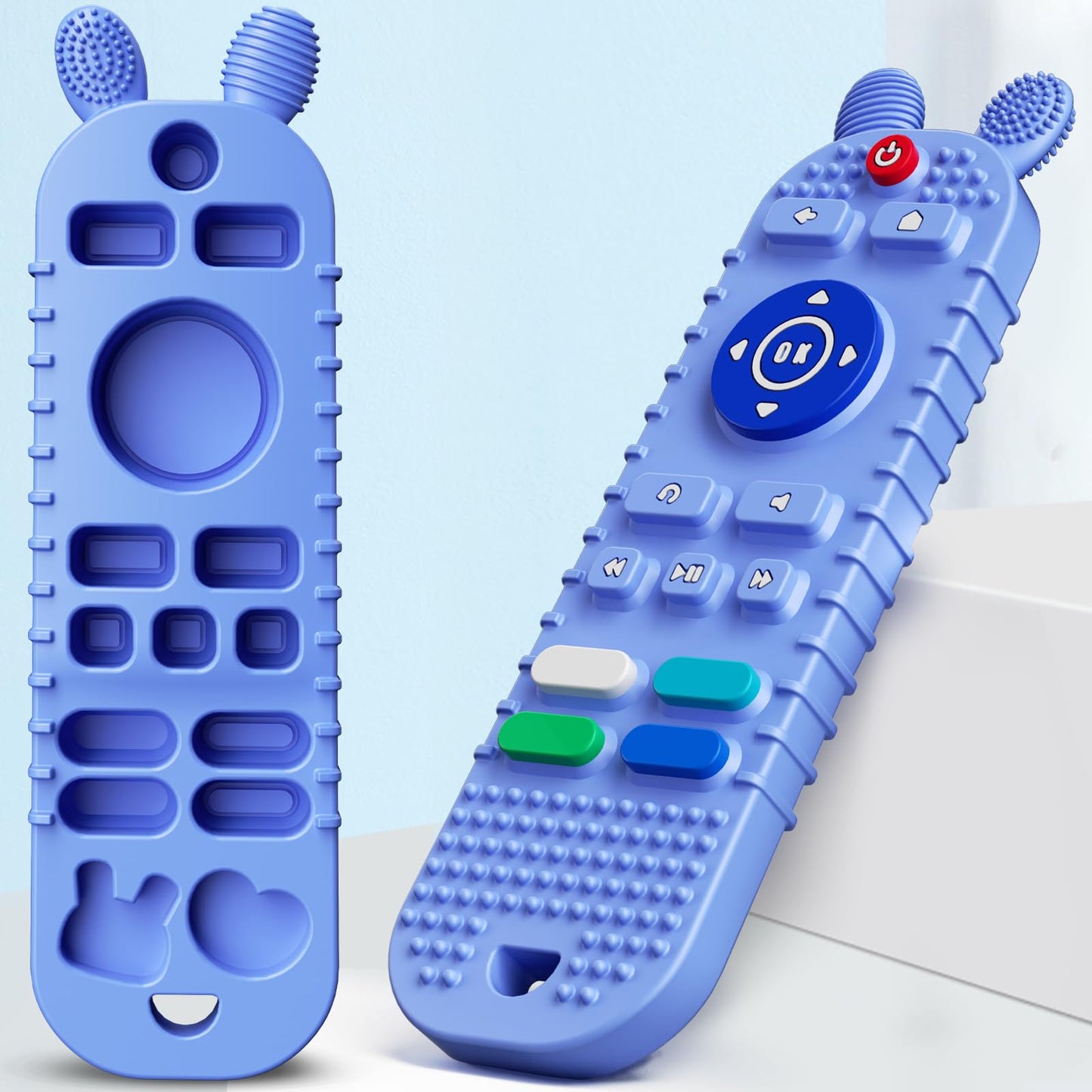 Kaodezhu TV Remote Control Shape Baby Teething Toys and Phone Shape Teether Toys for Babies 6-12 Months, Soft Flexible Silicone Chew Toys for Baby - Black Blue