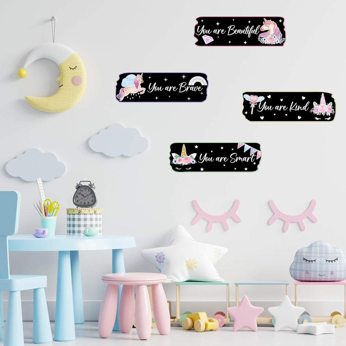 Glow in The Dark Stars Unicorn Wall Decals, Glowing Motivational Wall Art Inspirational Sticker, Peel and Stick Wall Decal for Girl's Room