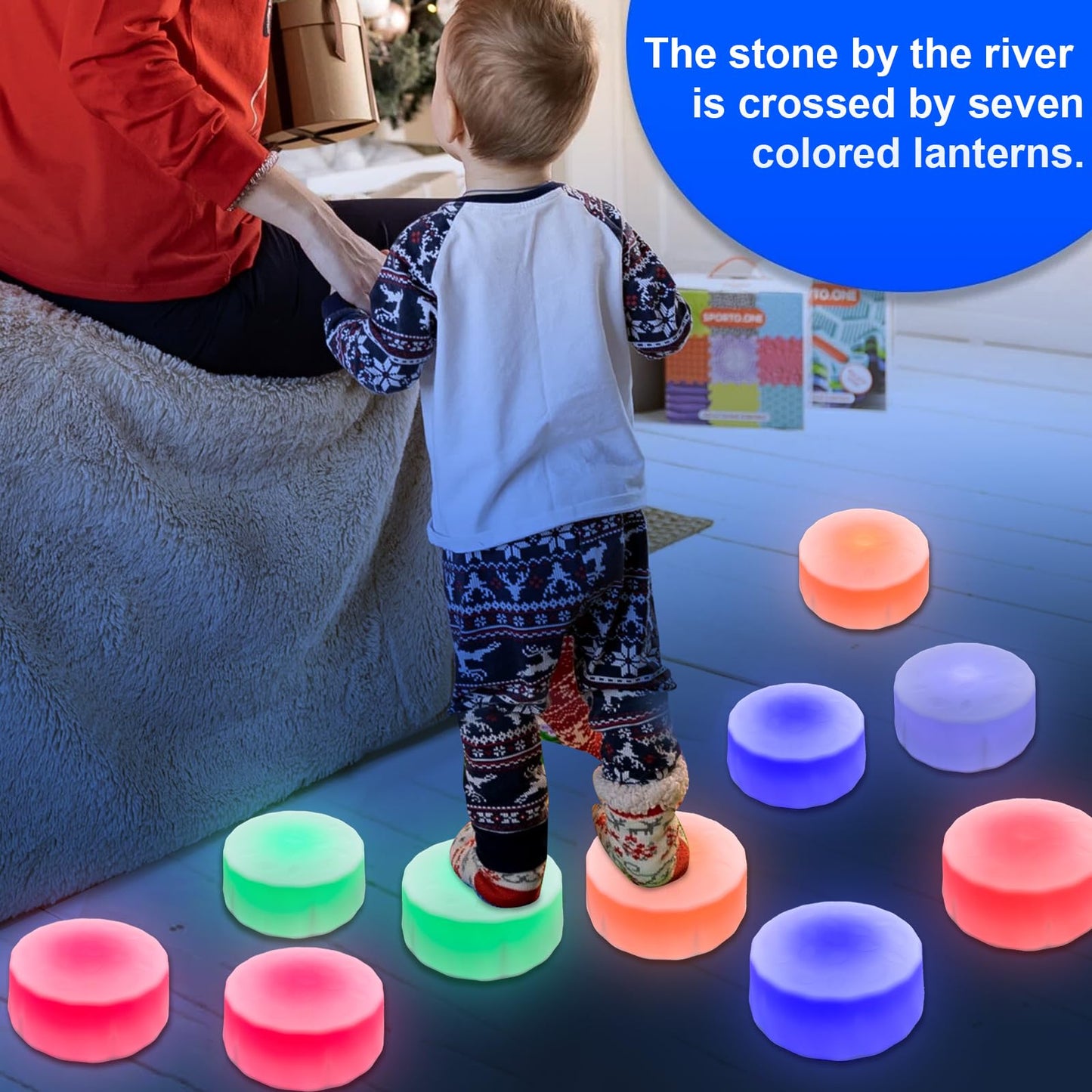 Onyoloy Kids Light Up Stepping Stones - 6 Non-Slip Stepping Stones, Each with 7 LED Light Colors, Indoor Obstacle Training Balance Stepping Stone Toys for Kids Ages 3 and Up.