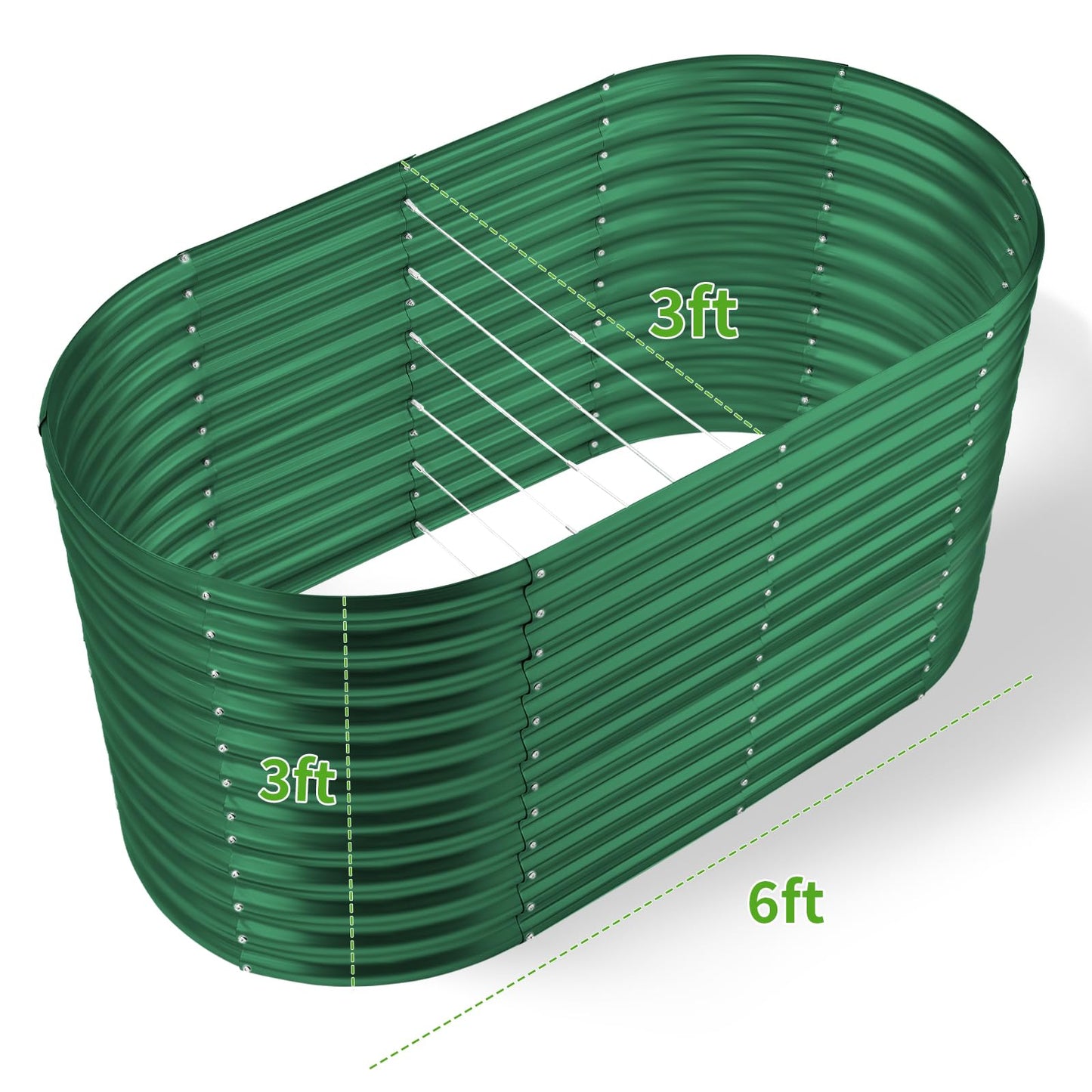 Land Guard 6x3x3ft Oval Galvanized Raised Garden Beds, Large-Capacity Metal Planter Box Outdoor, Durable Deep Raised Garden Bed 3ft Tall, Raised Beds for Gardening Vegetables, Forest Green