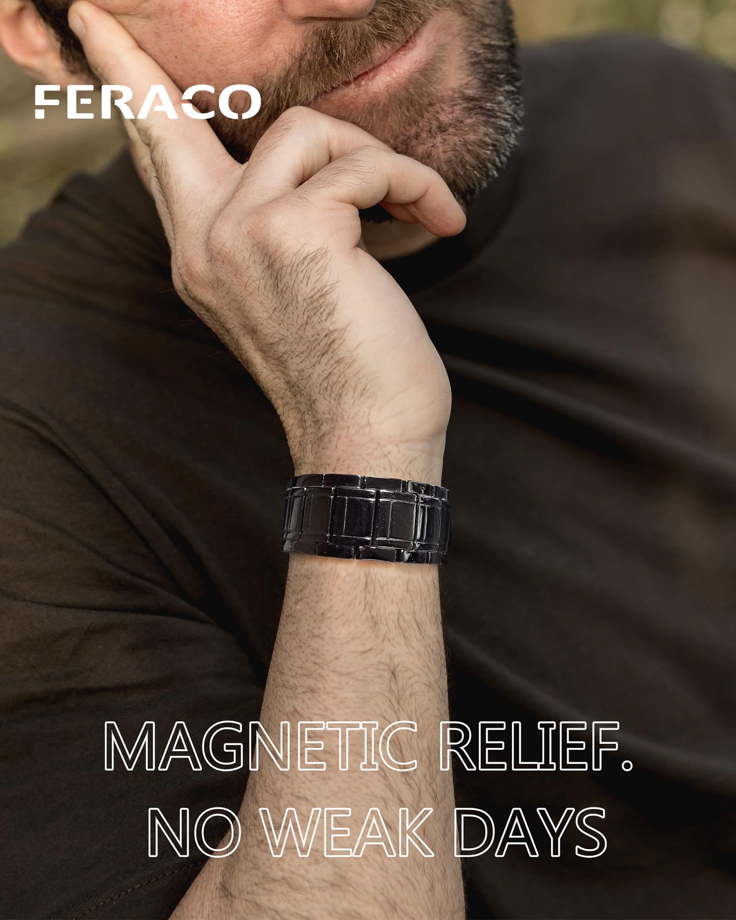 Feraco 3X Strength Copper Magnetic Bracelet for Men - 99.99% Pure Copper with 3800 Gauss Magnets(Black)
