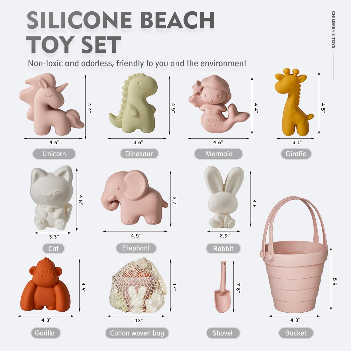 MarcZero 11Pcs Silicone Beach Toys,Collapsible Sand Bucket,Modern Baby Beach Toys,Travel Friendly Beach Set,Silicone Bucket,Shovel,Sand Molds, Beach Bag,Silicone Sand Toys for Toddlers, Kids (Pink)