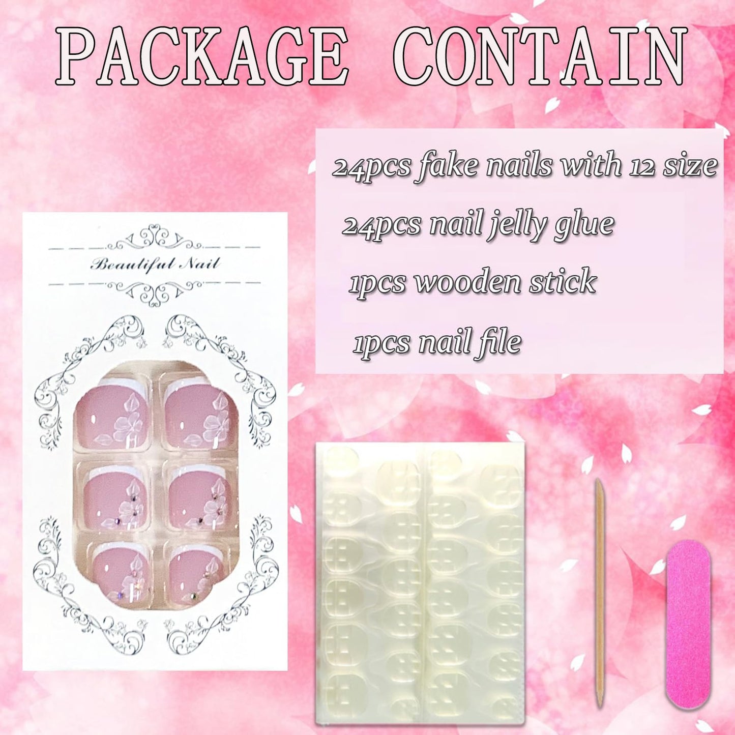 FIEONCIY Press on Toenails with Designs Acrylic Fake Nails for Toe Artificial False Nails with Charms Glue on Toe Nails for Spring Summer Stick on Toenails for Women Girls(JP3806)