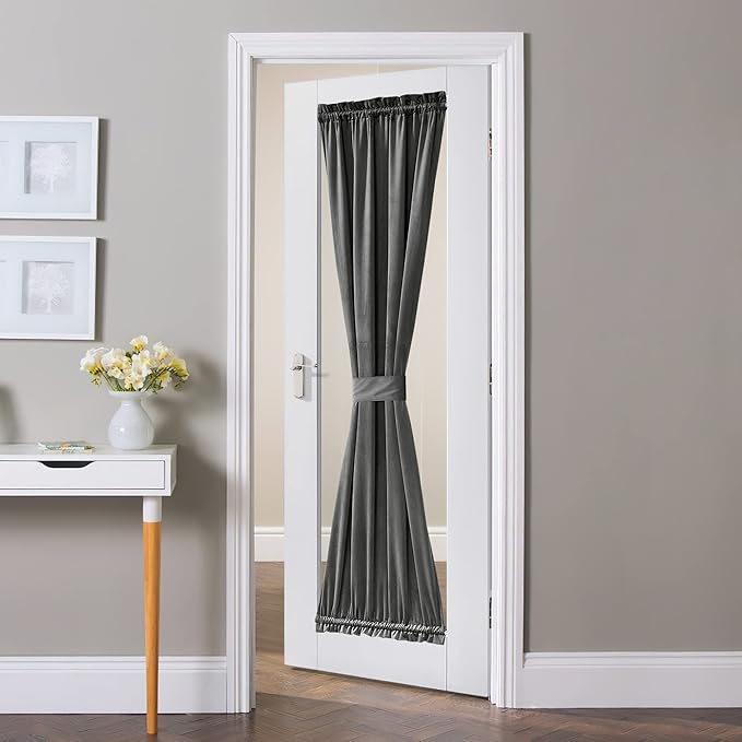 NICETOWN Door Curtain for Door Window, Soft Velvet Drapes 63-inch Luxurious Home Decor Window Covering Soundproof Velvet Blackout Curtain Panels for Guest Room/Bedroom, W36 x L72, Grey, 1 PC